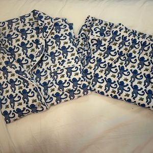 Roller Rabbit Monkey Long Sleeve Polo Pajamas, Size Large, Blue